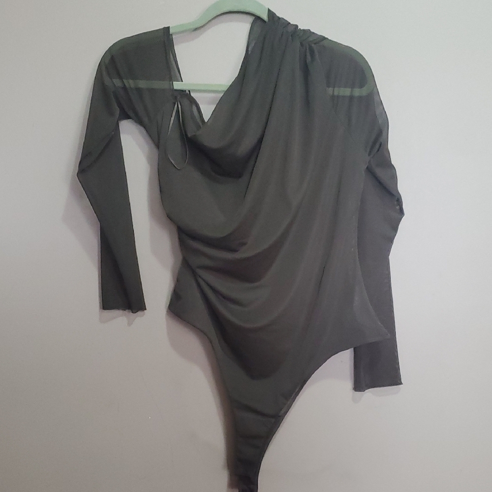 Zara Olive Green Long Sleeve Bodysuit Size Xl